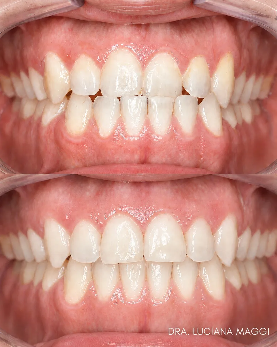 Antes e depois de tratamento ortodôntico — caso 1