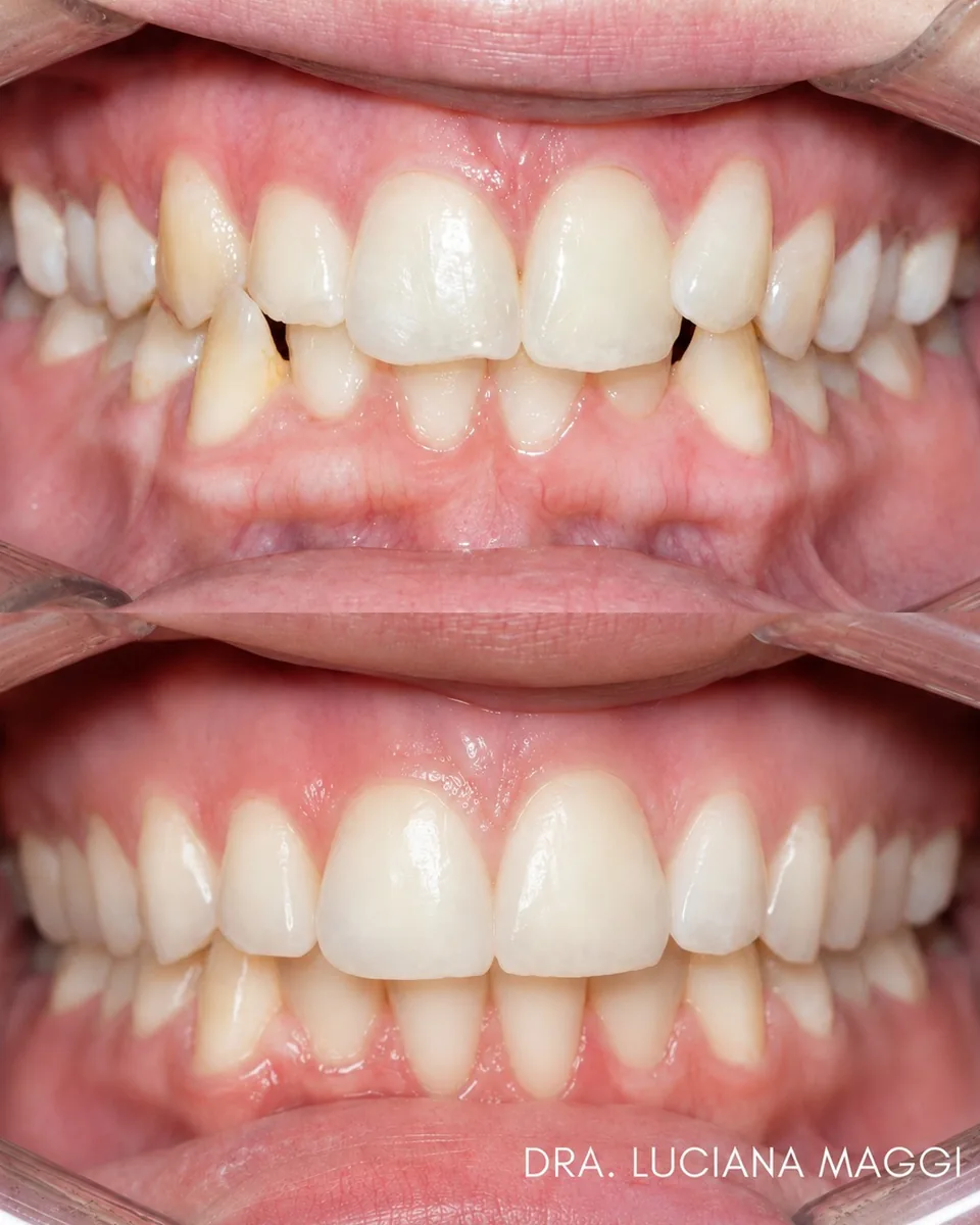 Antes e depois de tratamento ortodôntico — caso 3